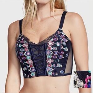Victoria’s Secret Corset Bra XS bejeweled noir floral flirty sexy VS xs bra